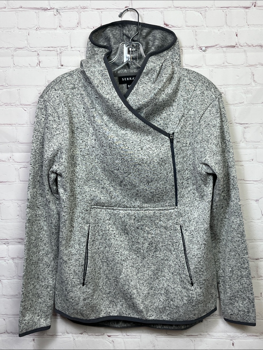 Serra Pullover Hooded Sweatshirt with Asymmetric Zip Up Collar Size M